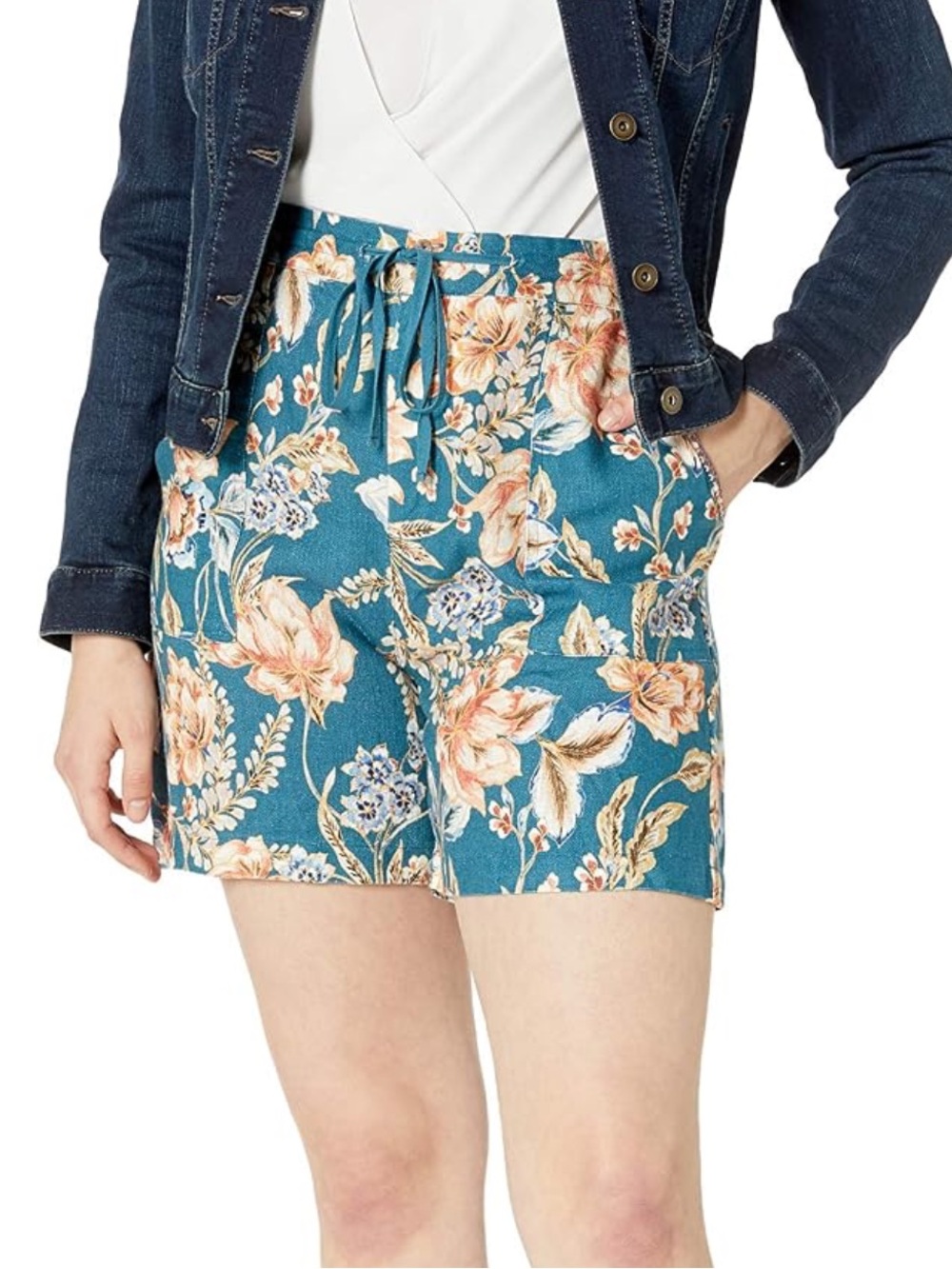 Workshop by Johnny Was Floral Linen Teal Walking Shorts Size XL